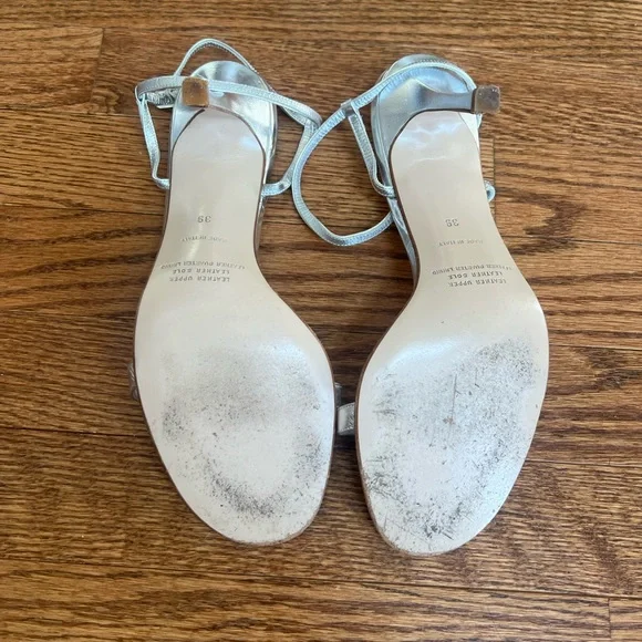 Badgley Mischka Metallic Silver Flower Embellished Heels - Picture 5 of 6